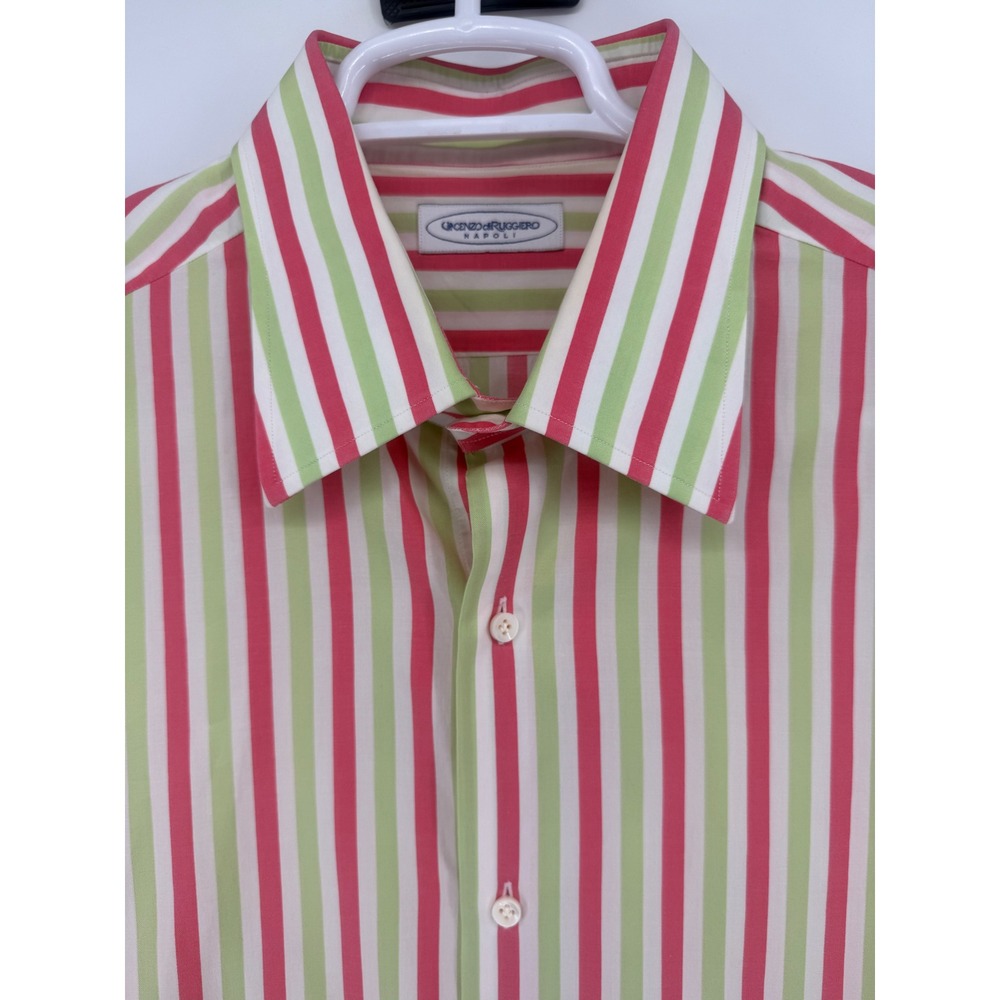 Vincenzo di Ruggiero Napoli Striped ButtonDown Shirt 17 1/2 44 HandMade Italy